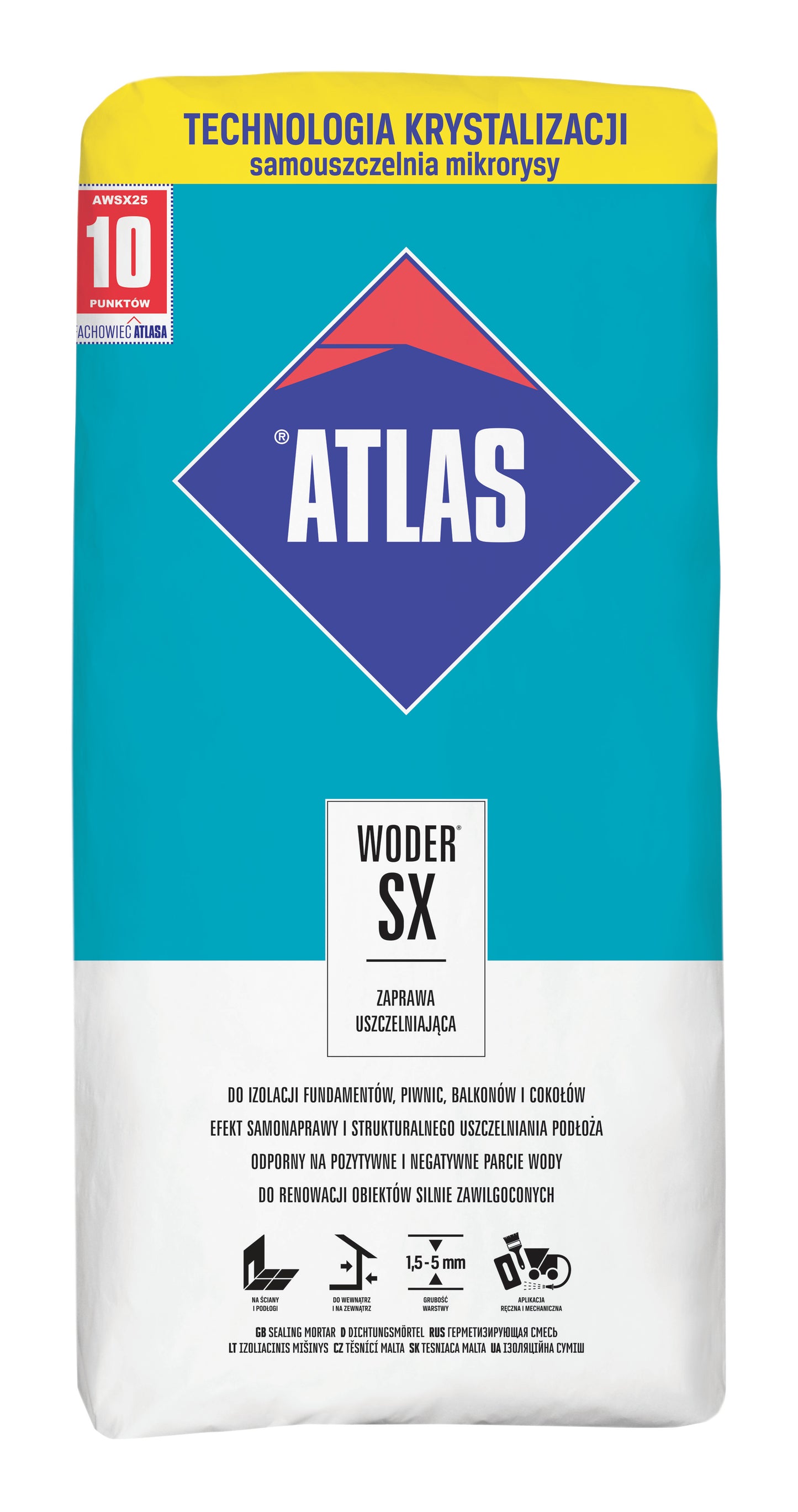 ATLAS WODER SX Dichtungsmörtel 25kg zum Abdichten von Fundamenten, Kellern und Sockeln