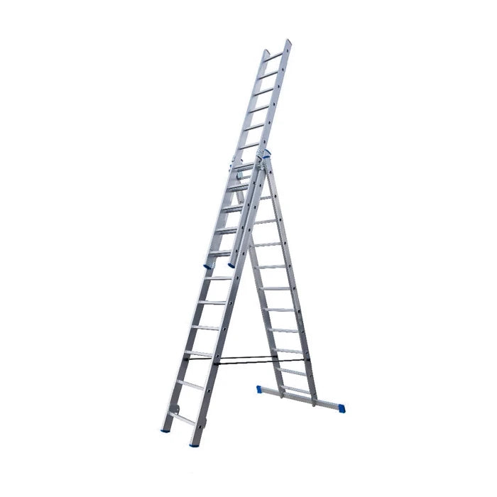 Dreiteilige Industrieleiter BS-DW 3x11 mit blauen Kunststoffelementen