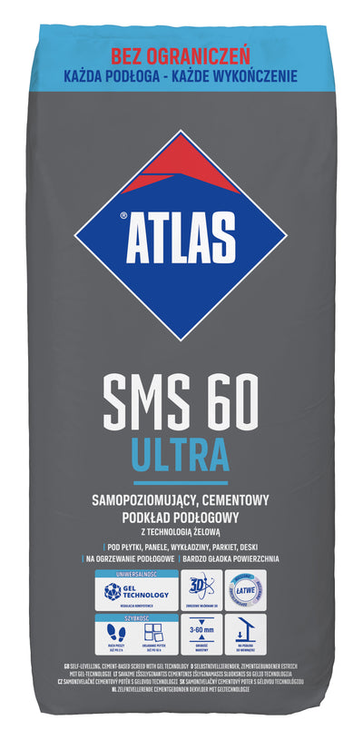 ATLAS SMS 60  ULTRA NEU Selbstverlaufender, zementier Estrich mit Gel-Technologie 25Kg